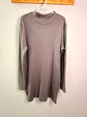 Pink Lily Gray Ribbed Mock Neck Cowl Sweater